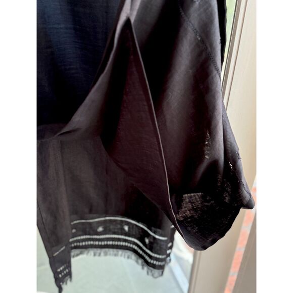 Max Studio Blk 100% Linen Side Slits Embroidered Fringe Hem Lagnlook Skirt SZ M - Picture 3 of 8